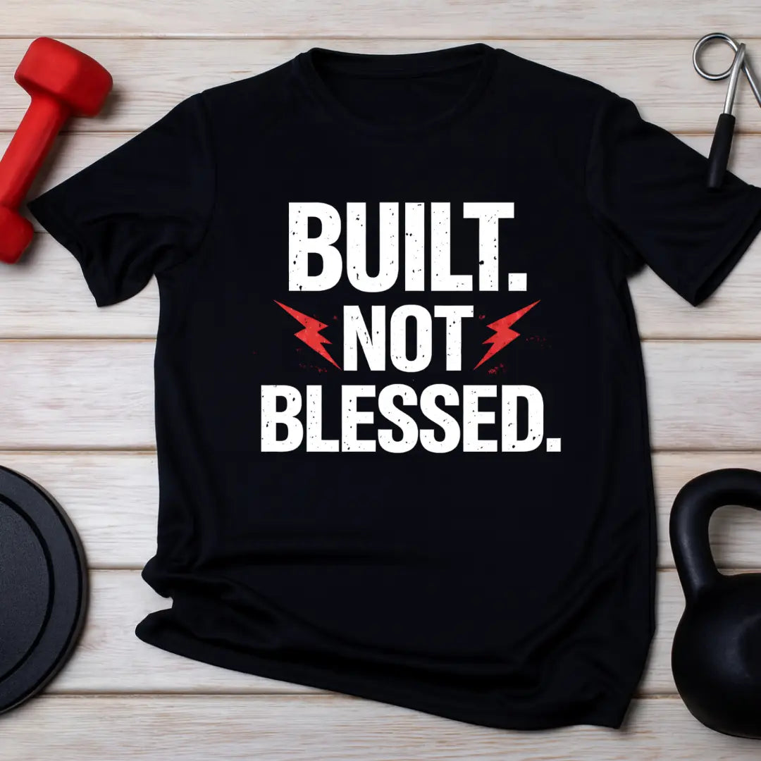 Built. Not Blessed. Black Round Neck T-shirt