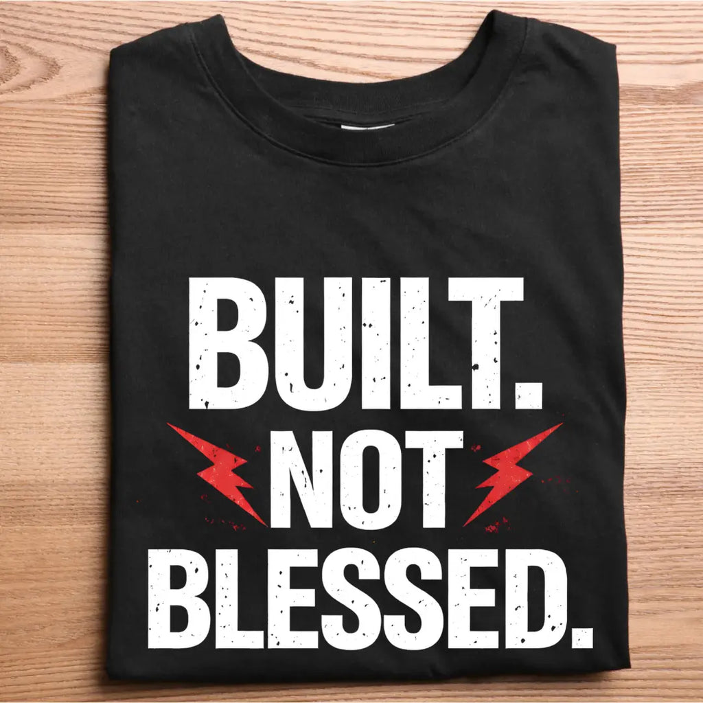 Built. Not Blessed. Black Round Neck T-shirt