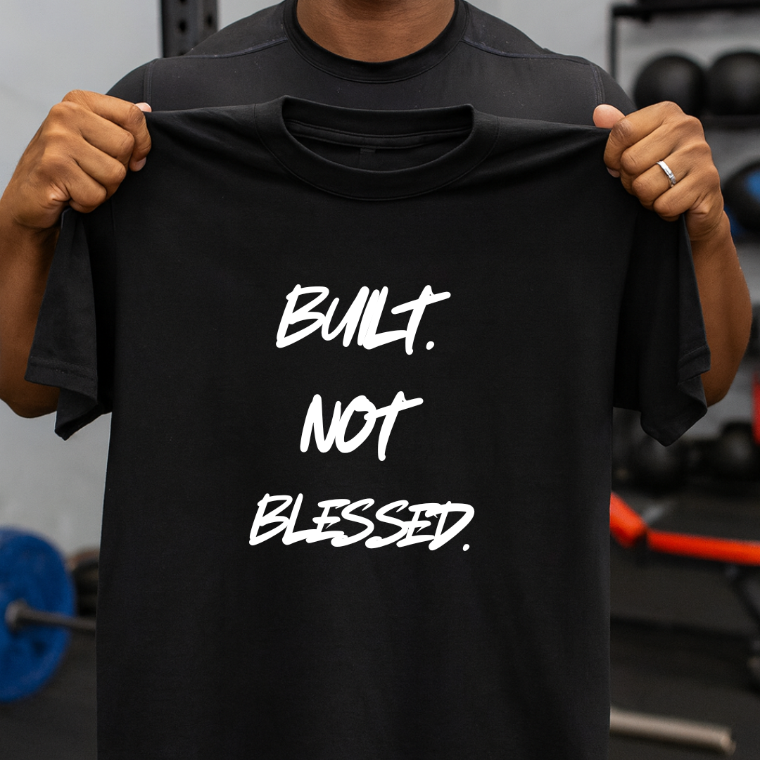 Build Not Blessed black gym t-shirt side view - 180 GSM cotton