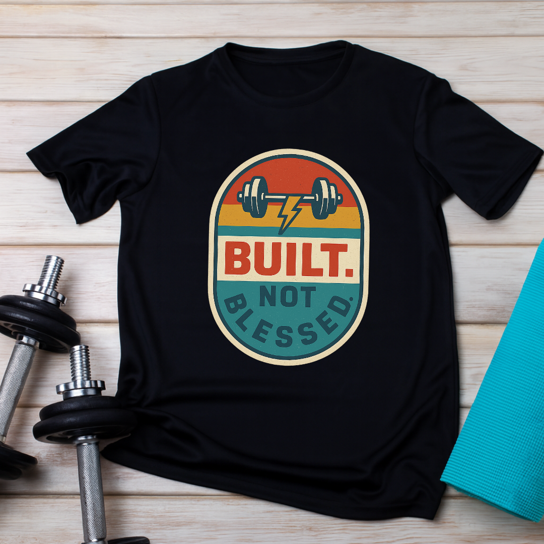 Build Not Blessed black and white t-shirt front view - motivational graphic design
