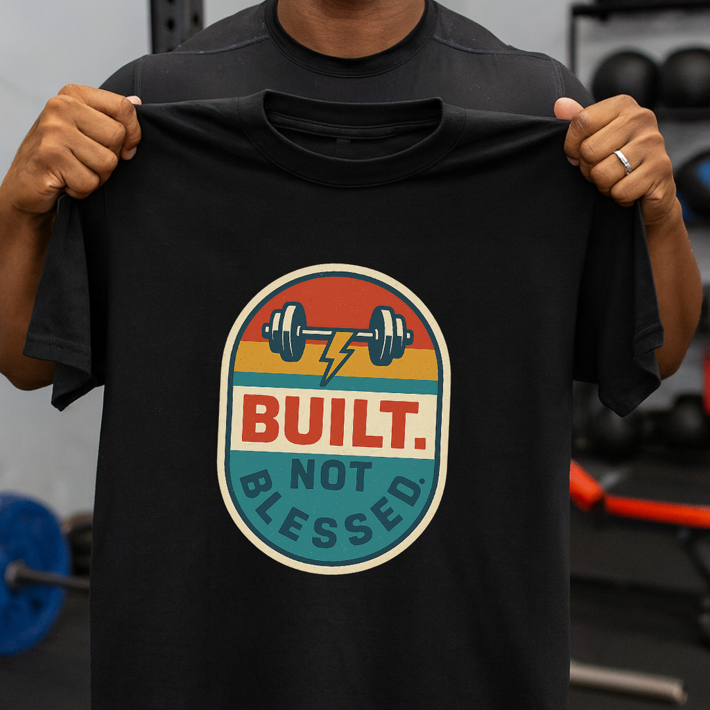 Build Not Blessed B/W t-shirt close-up - motivational design detail