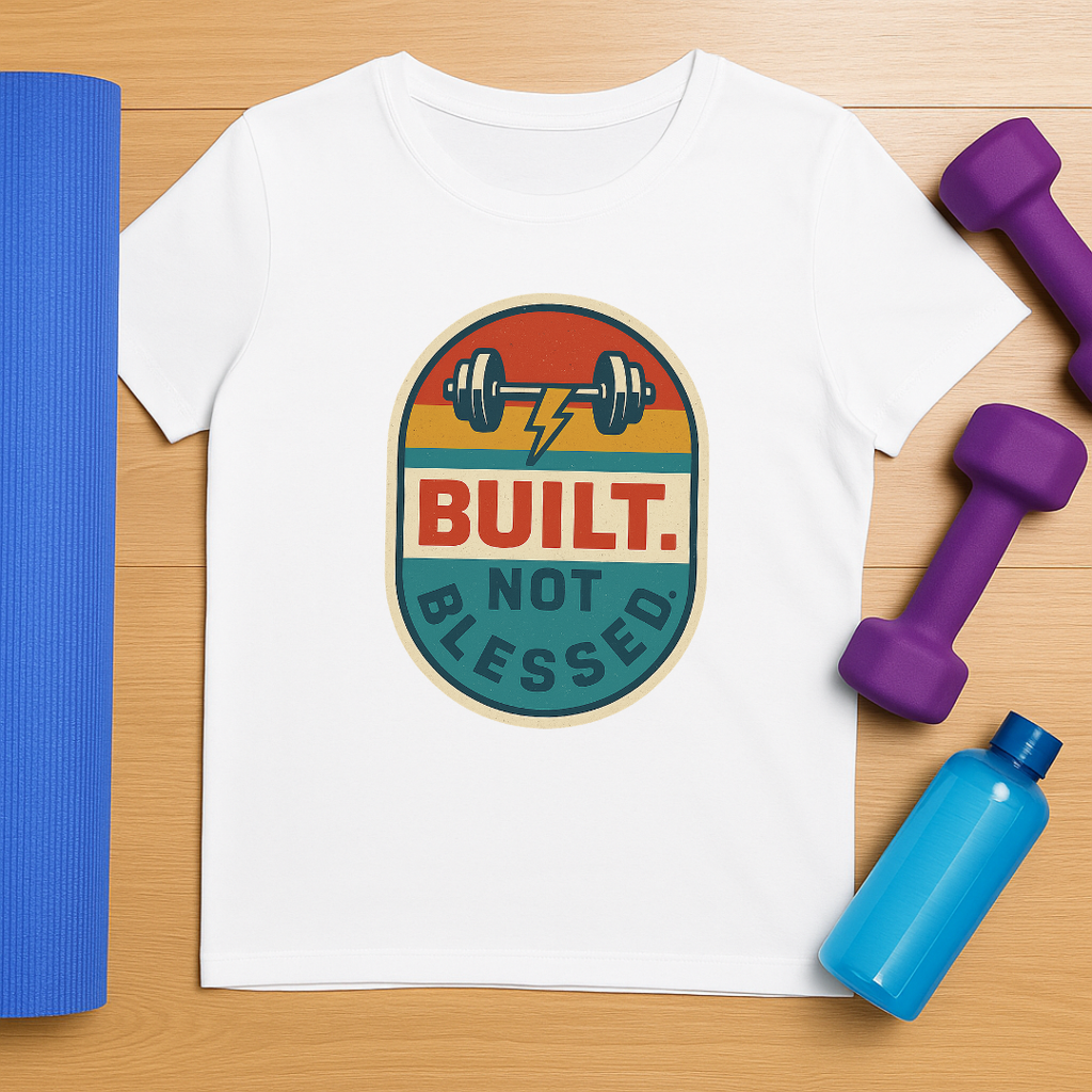 Build Not Blessed B/W gym t-shirt side view - 180 GSM cotton