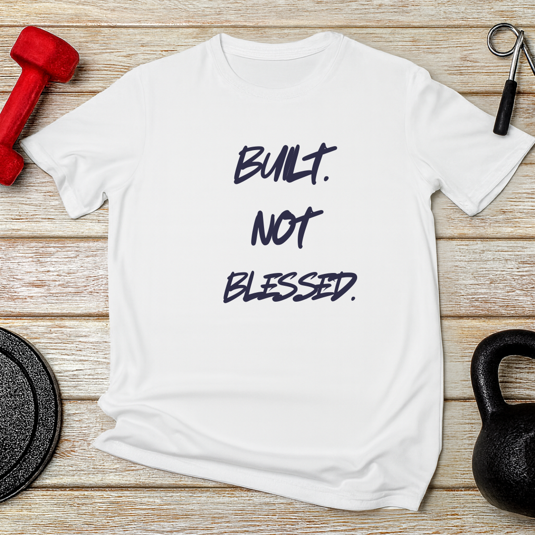 Build Not Blessed white t-shirt text detail - bold typography design
