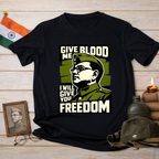 Netaji Subhas Chandra Bose black t-shirt front view - Indian freedom fighter tribute