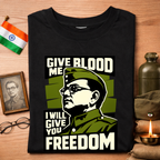 Subhas Chandra Bose black t-shirt detail - 180 GSM cotton tribute tee